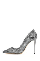 Women's Silver Stone High Thin Heel Leather Stiletto | Derimod