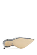 Women's Silver Stone High Thin Heel Leather Stiletto | Derimod
