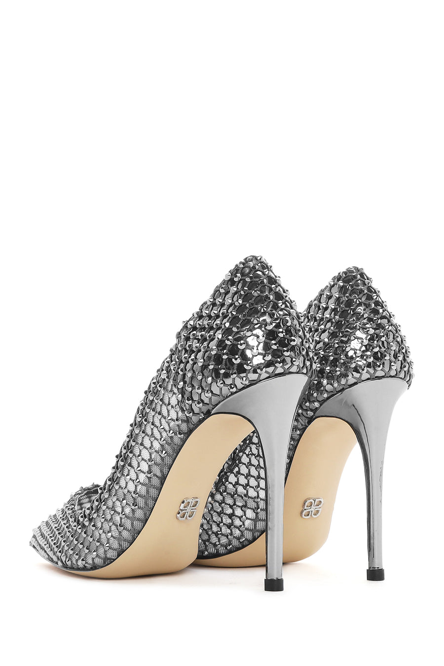 Women's Silver Stone High Thin Heel Leather Stiletto