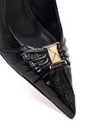 Women's Black Open Back Thin Heel Patent Leather Shoes | Derimod