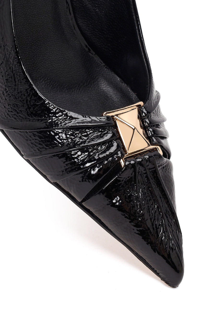 Women's Black Open Back Thin Heel Patent Leather Shoes