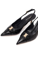 Women's Black Open Back Thin Heel Patent Leather Shoes | Derimod