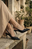 Women's Black Open Back Thin Heel Patent Leather Shoes | Derimod