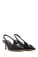 Women's Black Open Back Thin Heel Patent Leather Shoes | Derimod