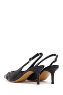 Women's Black Open Back Thin Heel Patent Leather Shoes | Derimod