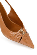 Woman Beige Open-Back Thin-Heeled Patent Leather Leather Shoe | Derimod