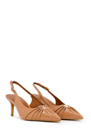 Woman Beige Open-Back Thin-Heeled Patent Leather Leather Shoe | Derimod