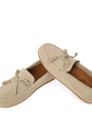 Woman Beige Suede Leather Loafer | Derimod