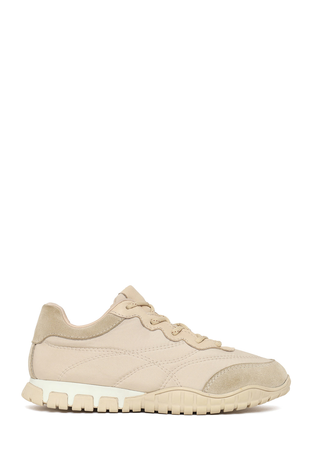 Kadın Bej Bağcıklı Deri Sneaker