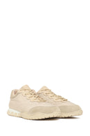 Woman Beige Lace-Up Leather Sneakers | Derimod
