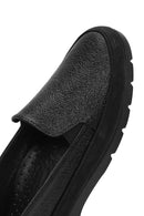 Women's Black Glitter Leather Comfort Loafer | Derimod
