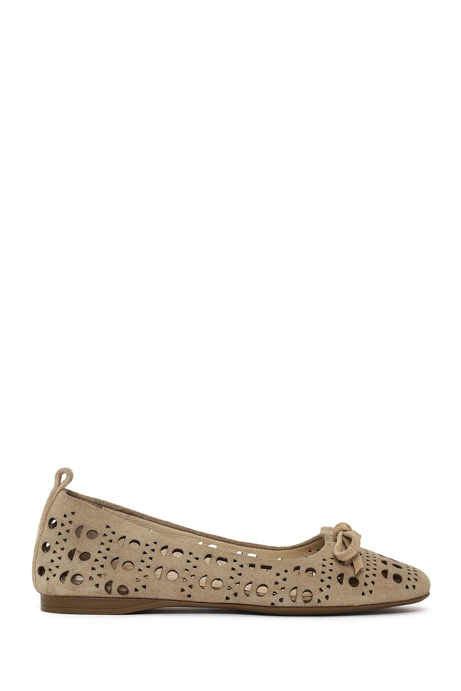 Women's Beige Patterned Suede Leather Ballet Flats 26PFD153010 | Derimod