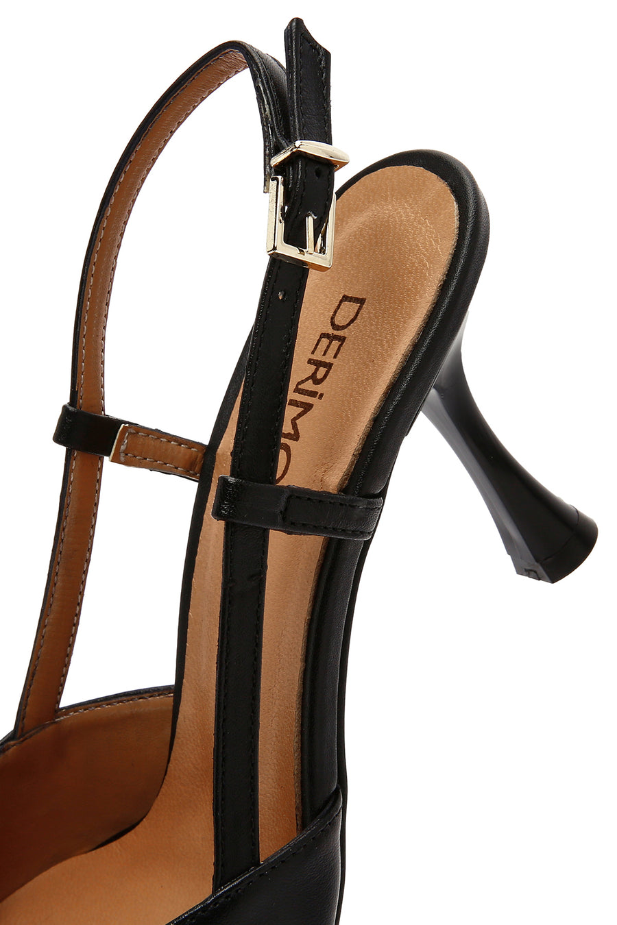 Women's Black Open-Back Heeled Leather Shoes