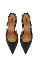 Women's Black Open-Back Heeled Leather Shoes | Derimod
