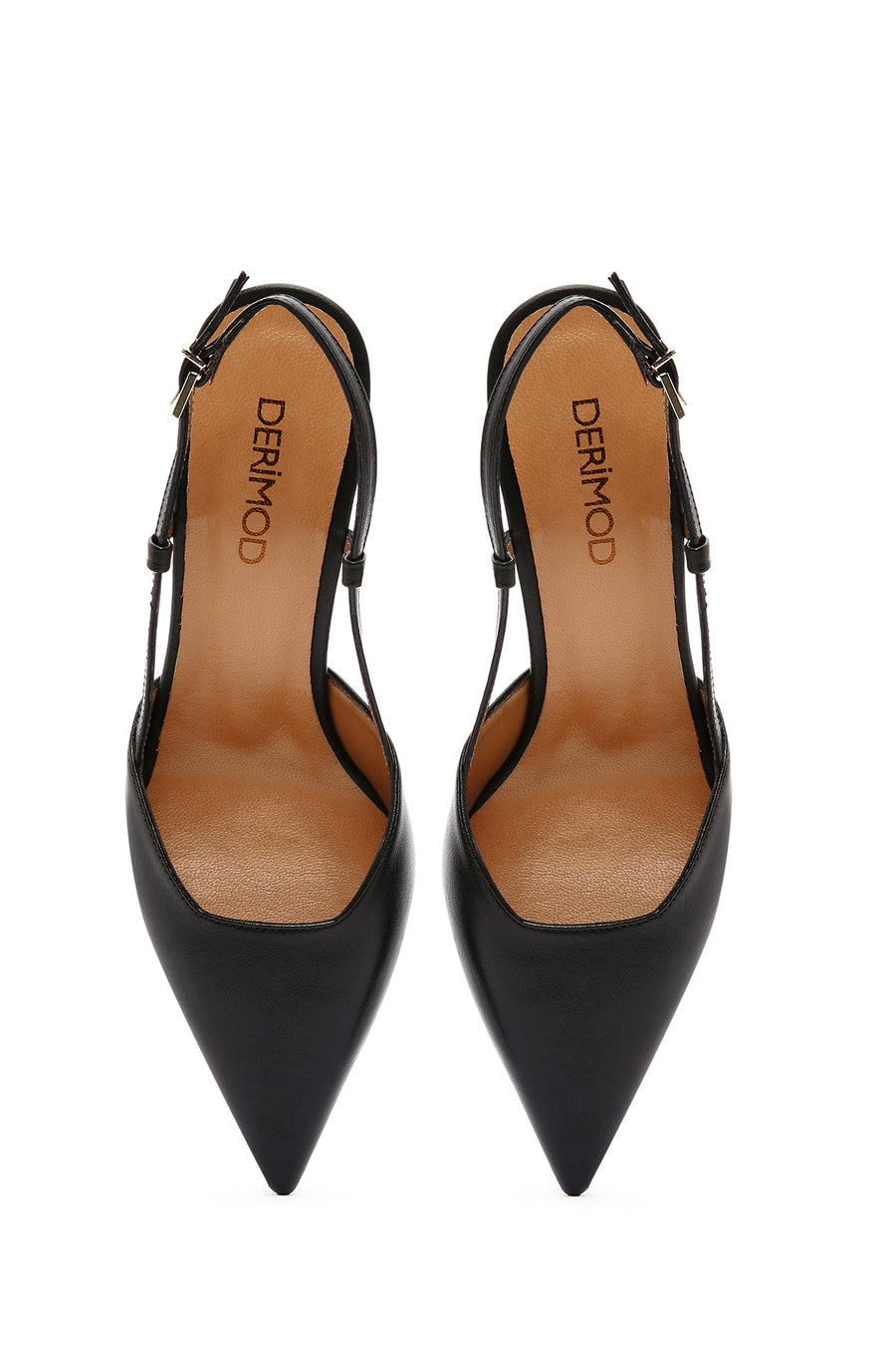 Women's Black Open-Back Heeled Leather Shoes
