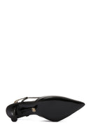 Women's Black Open-Back Heeled Leather Shoes | Derimod