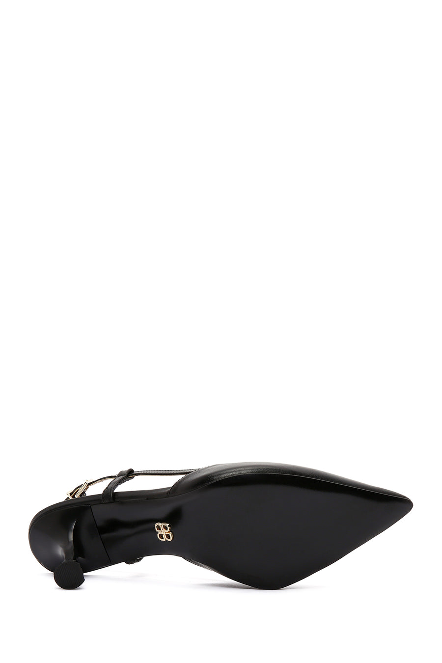 Women's Black Open-Back Heeled Leather Shoes