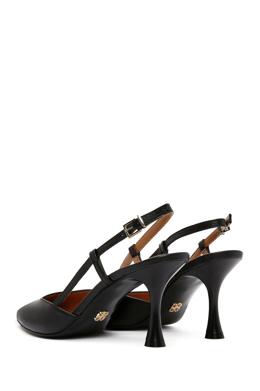 Women's Black Open-Back Heeled Leather Shoes