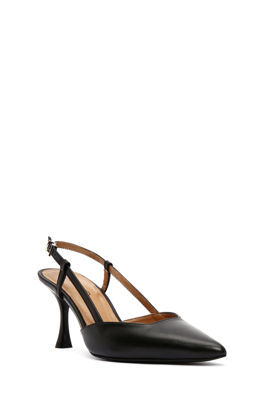 Women's Black Open-Back Heeled Leather Shoes