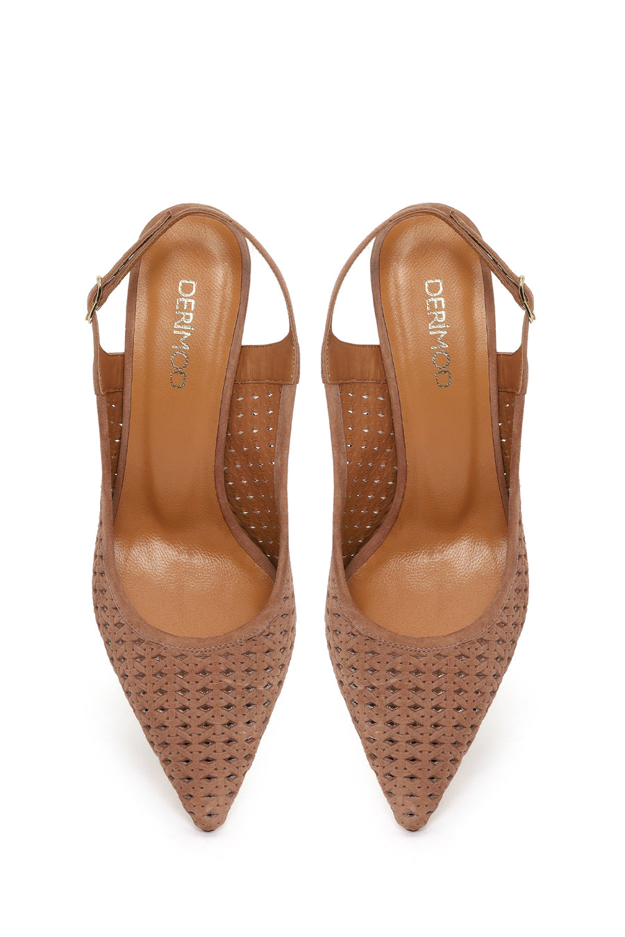 Kadın Kahverengi Arkası Açık Desenli İnce Topuklu Süet Deri Ayakkabı