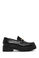 Women's Black Buckle Detailed Thick-Soled Leather Masculine Loafer | Derimod