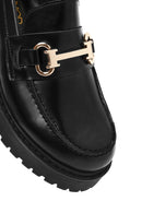 Women's Black Buckle Detailed Thick-Soled Leather Masculine Loafer | Derimod