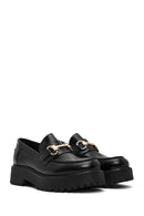 Women's Black Buckle Detailed Thick-Soled Leather Masculine Loafer | Derimod
