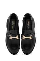 Women's Black Buckle Detailed Thick-Soled Leather Masculine Loafer | Derimod
