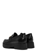 Women's Black Buckle Detailed Thick-Soled Leather Masculine Loafer | Derimod
