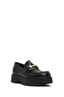 Women's Black Buckle Detailed Thick-Soled Leather Masculine Loafer | Derimod
