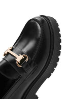 Women's Black Buckle Detailed Thick-Soled Leather Masculine Loafer | Derimod