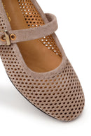 Woman Mink Mesh Suede Leather Ballet Flat | Derimod