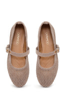 Woman Mink Mesh Suede Leather Ballet Flat | Derimod