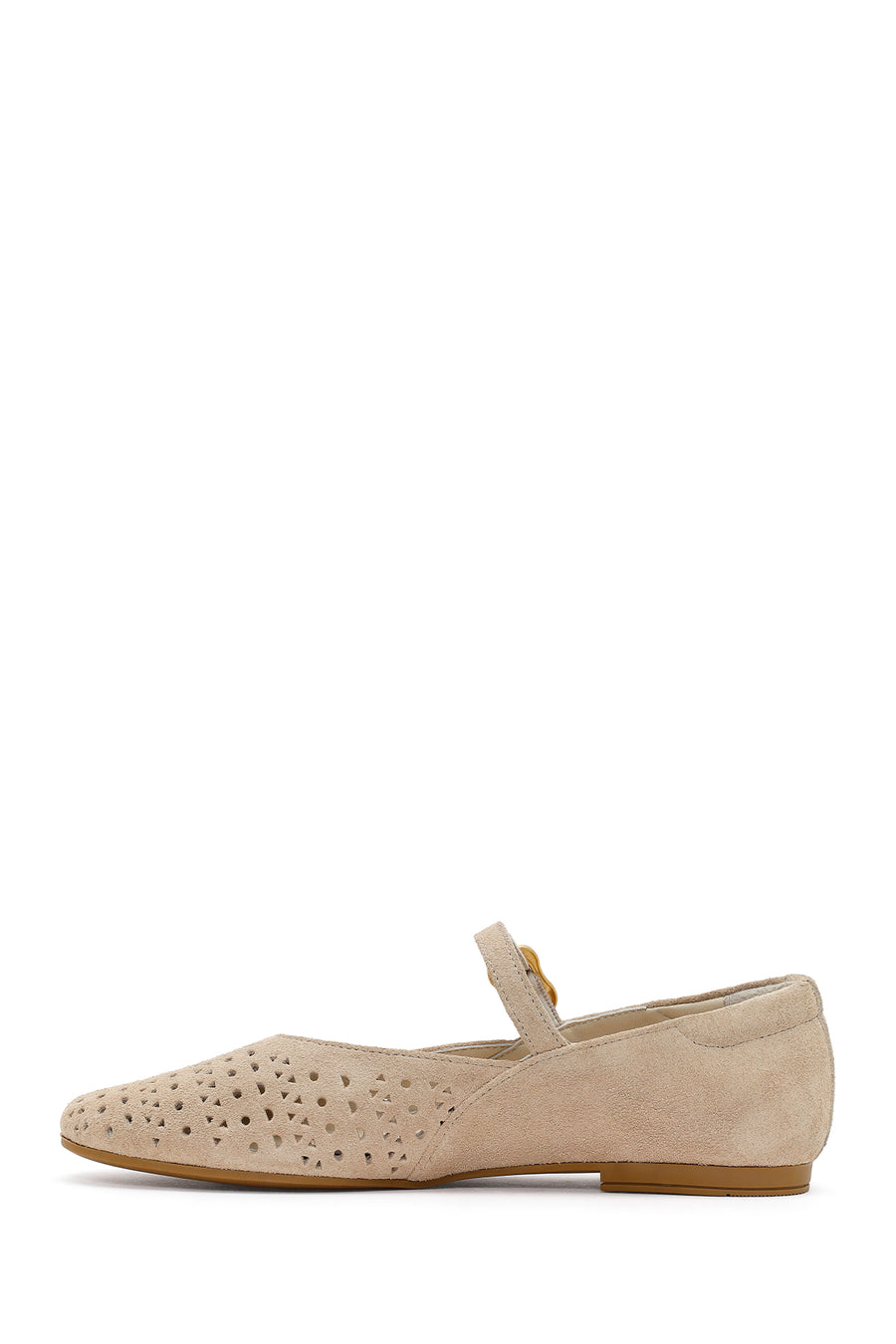 Women's Beige Buckle Suede Leather Ballet Flats