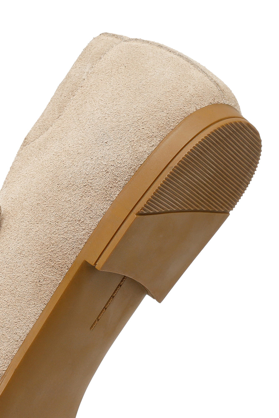 Women's Beige Buckle Suede Leather Ballet Flats