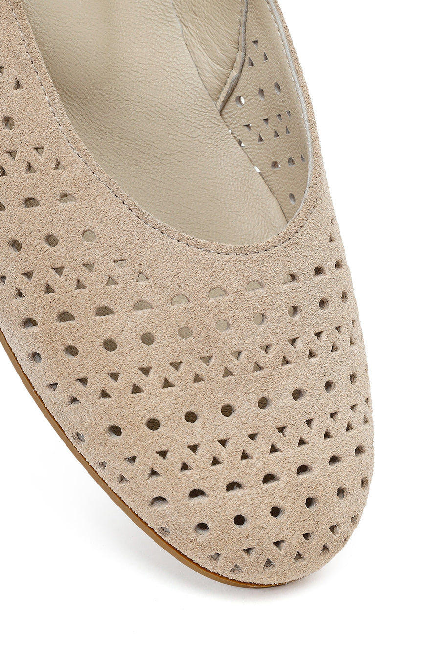 Women's Beige Buckle Suede Leather Ballet Flats