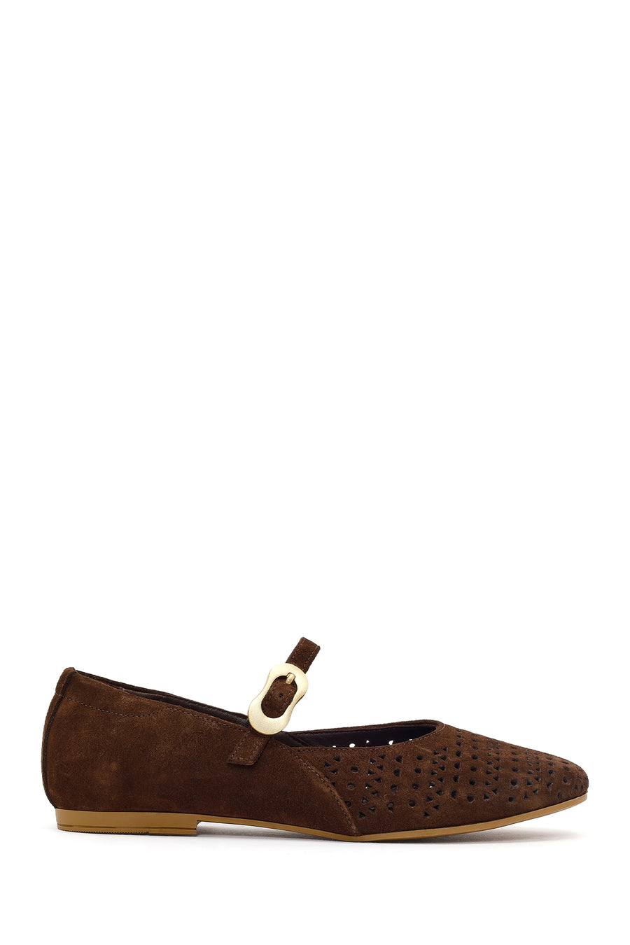 Women's Brown Suede Leather Ballet Flats with Buckle 26PFD202010 | Derimod
