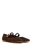 Women's Brown Suede Leather Ballet Flats with Buckle | Derimod