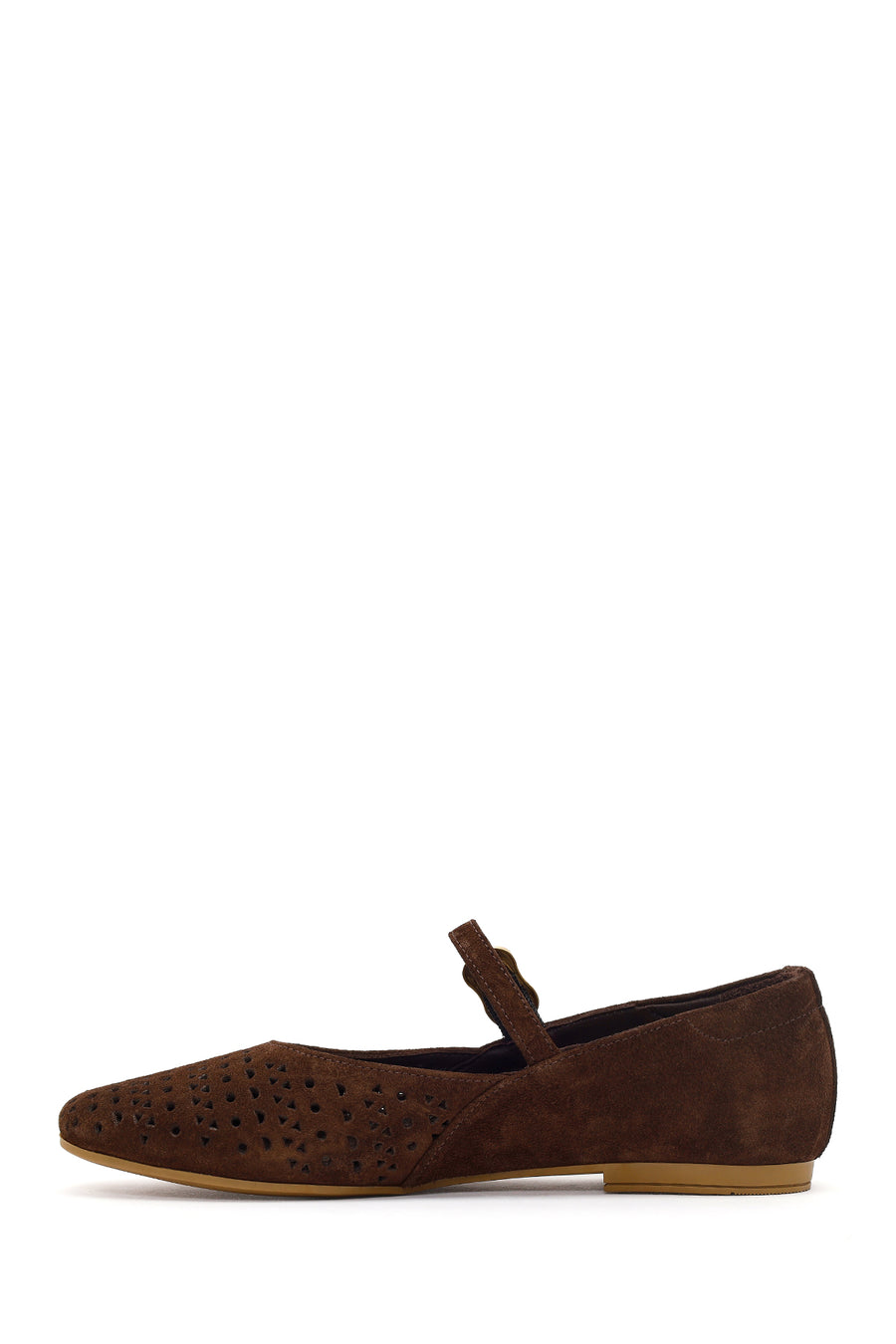 Women's Brown Suede Leather Ballet Flats with Buckle