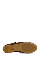 Women's Brown Suede Leather Ballet Flats with Buckle | Derimod