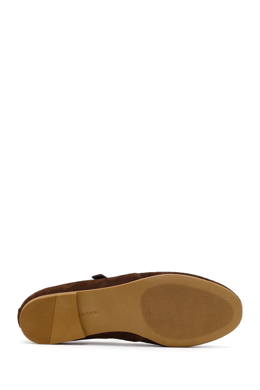Women's Brown Suede Leather Ballet Flats with Buckle