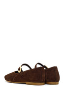 Women's Brown Suede Leather Ballet Flats with Buckle | Derimod