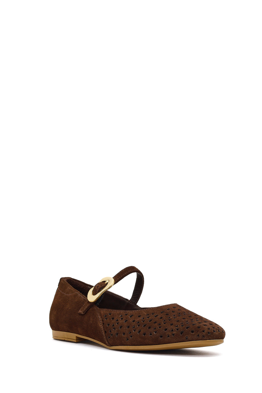 Women's Brown Suede Leather Ballet Flats with Buckle