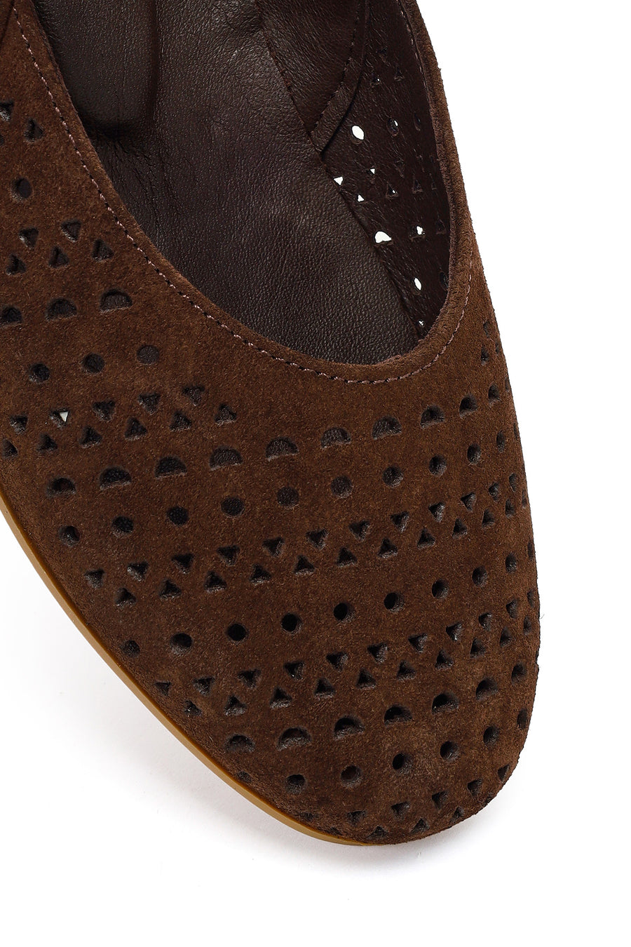 Women's Brown Suede Leather Ballet Flats with Buckle