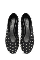 Women's Black Stone Leather Ballerinas | Derimod