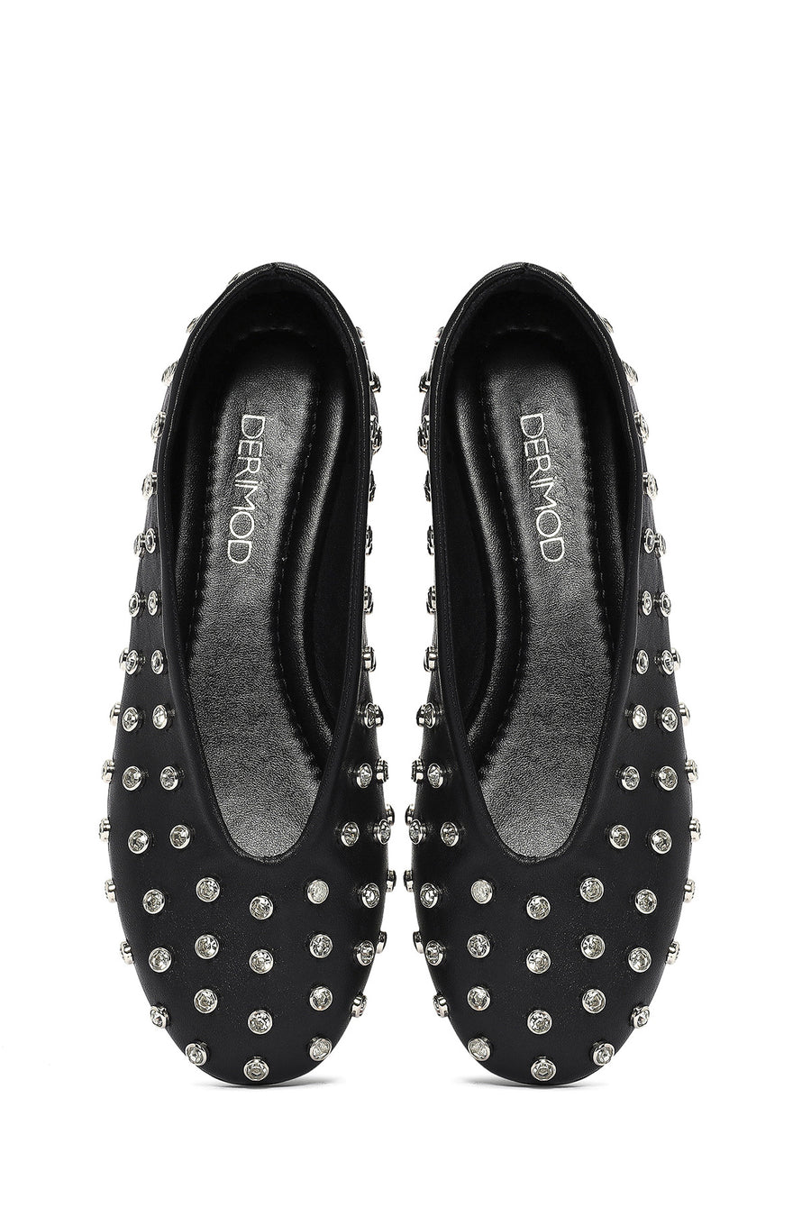 Women's Black Stone Leather Ballerinas