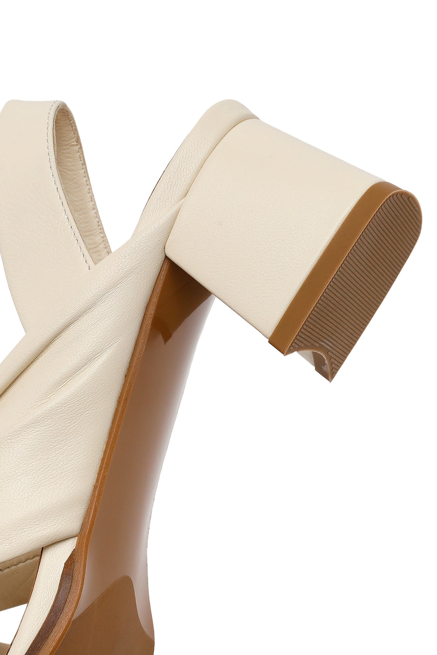 Woman Cream Short Thick-Heeled Leather Sandal