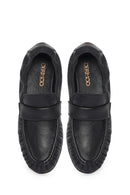 Women's Black Leather Masculine Loafer | Derimod