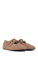 Woman Mink Double-Strap Suede Leather Ballerine Shoes | Derimod