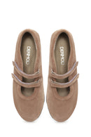 Woman Mink Double-Strap Suede Leather Ballerine Shoes | Derimod